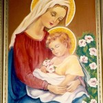 Marelle Mansour © 1981, Virgin Mary and Infant Christ. Oil on Timber. Painting with hand made frame made of raw timber